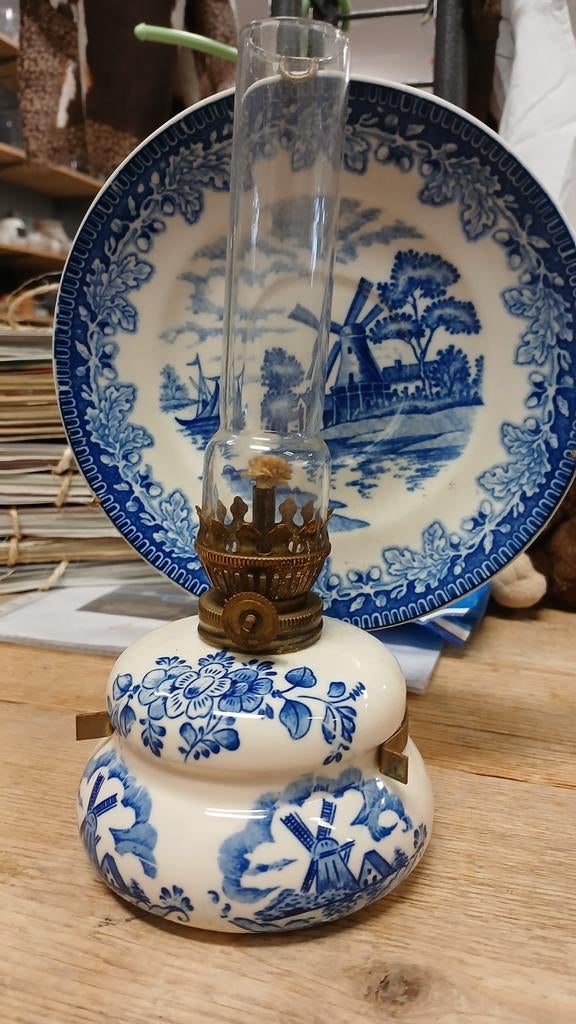 Olie lamp met Delfts blauw decor, Ophalen of Verzenden