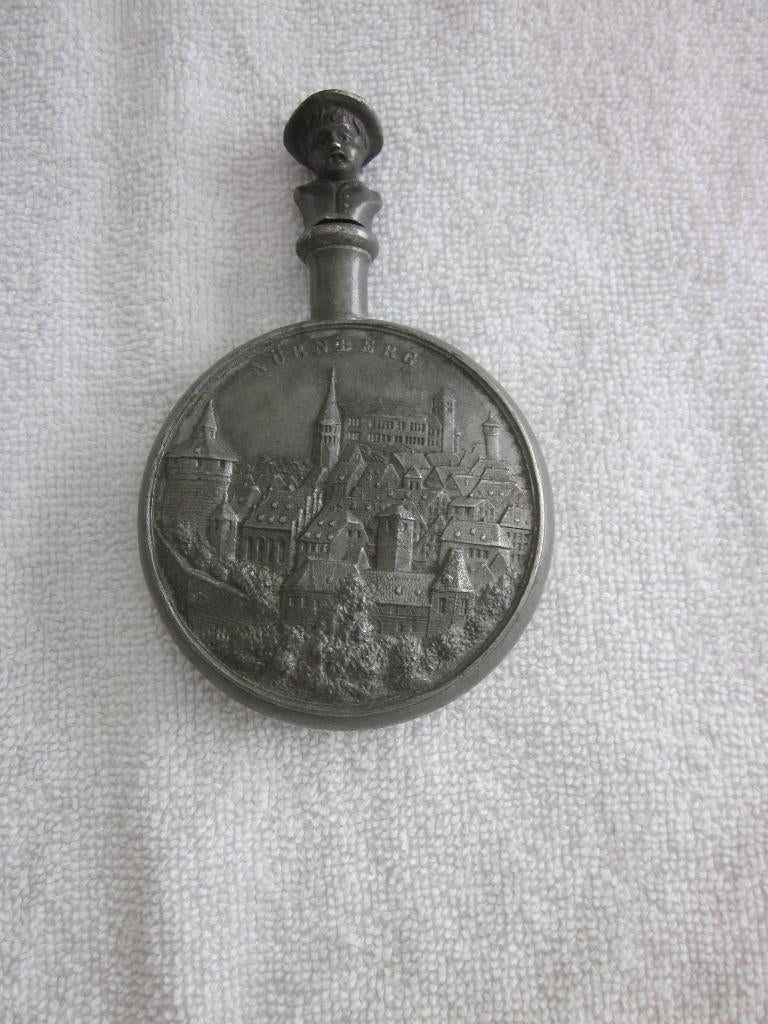 Antieke tinnen snuifdoos/tabaksfles Duitsland Neurenberg., Antiek en Kunst, Ophalen of Verzenden