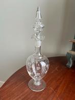 Antieke glazen karaf met geëtst bloemmotief, 36 cm, Antiek en Kunst, Antiek | Glas en Kristal, Ophalen of Verzenden