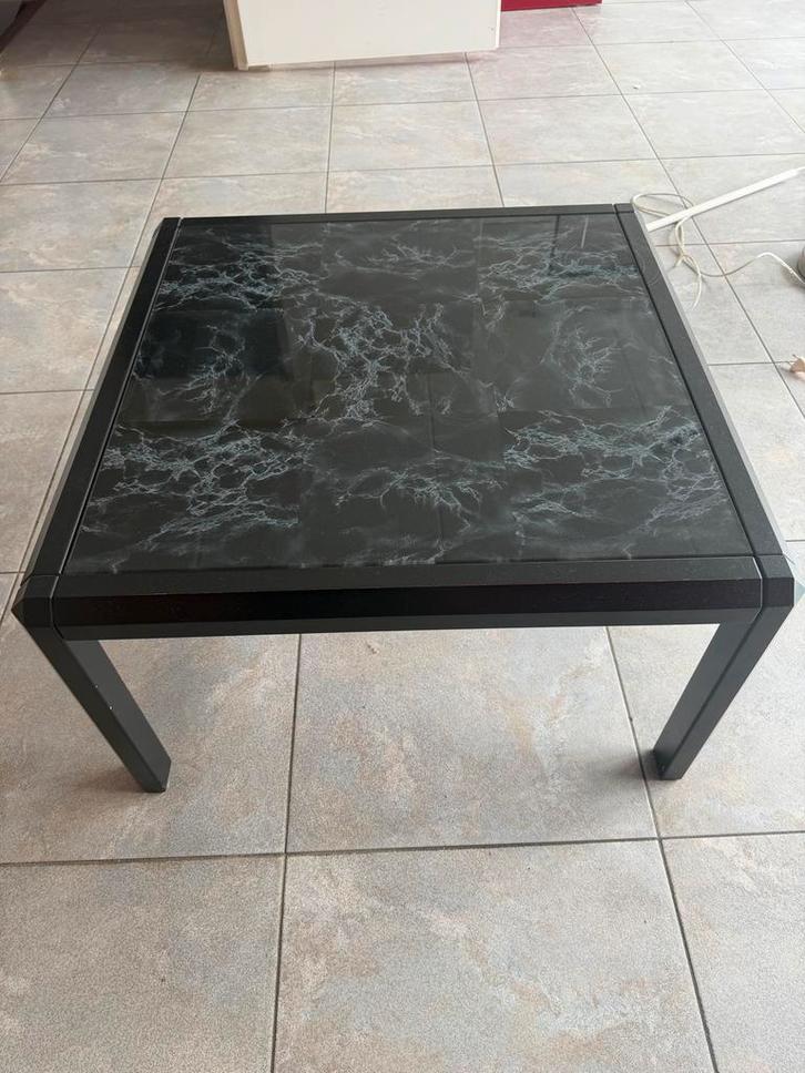 Vintage Salontafel Zwart Marmerlook Glas 80x80x45 cm, Huis en Inrichting, Tafels | Salontafels, Gebruikt, Minder dan 50 cm, 50 tot 100 cm