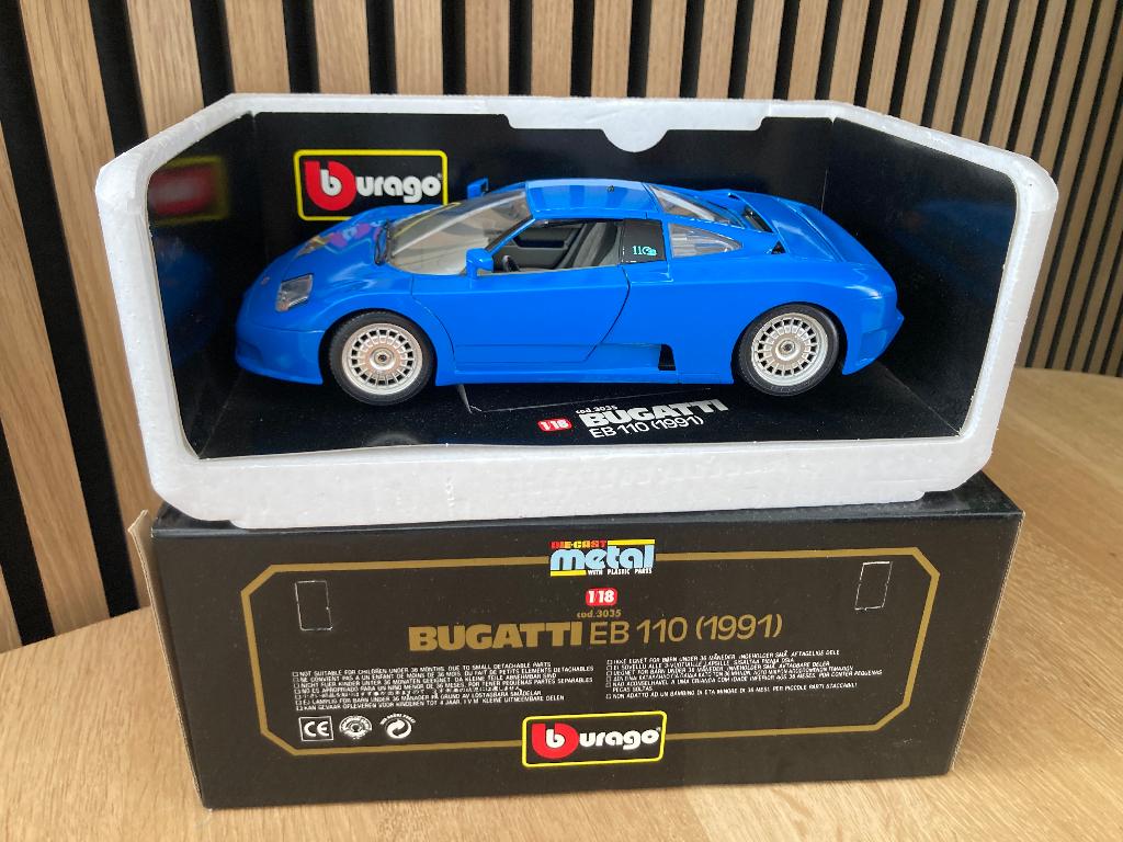 blauwe Bburago Bugatti EB110 (1991) cod.3035 1:18, Ophalen, Nieuw, Auto, Bburago