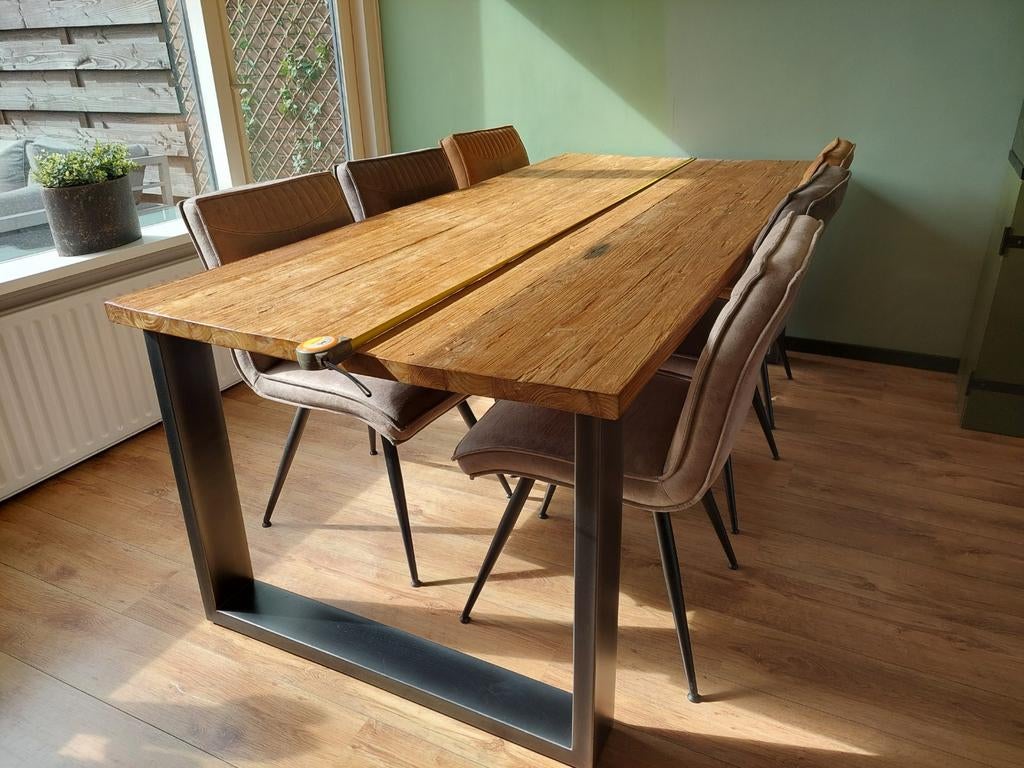 Tafel met stoelen!, Huis en Inrichting, Tafels | Eettafels, Ophalen, Gebruikt, Teakhout, 200 cm of meer