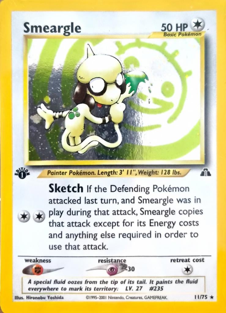 Smeargle Holo #11 Neo Discovery WOTC Graded 8 Pokémon Kaart, Ophalen of Verzenden, Zo goed als nieuw, Losse kaart, Foil