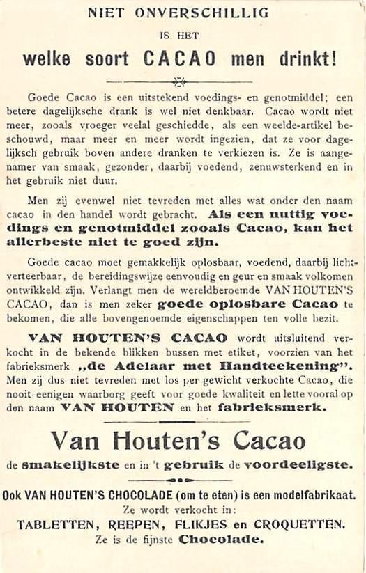 W932 van Houten Cacao Leiden Weesp Reclamekaart, Ophalen of Verzenden, Voor 1920, Zuid-Holland