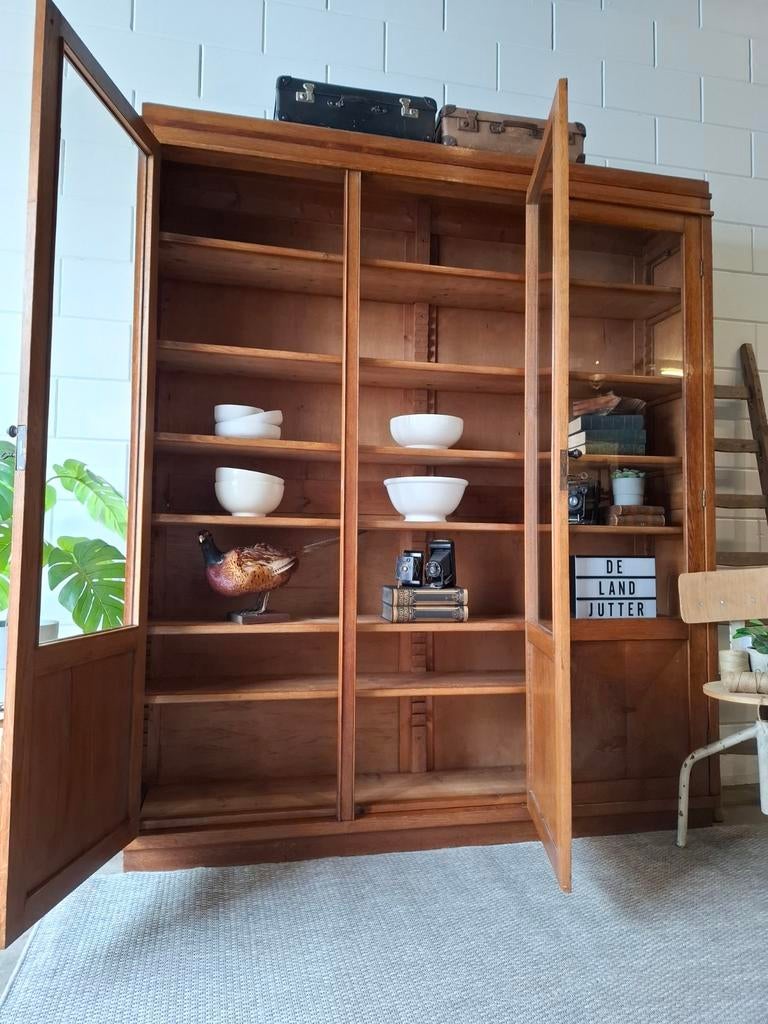 Vintage/Art deco eiken buffetkast, jaren '20-'30 schoolkast, 200 cm of meer, 150 tot 200 cm, Vintage, Ophalen of Verzenden