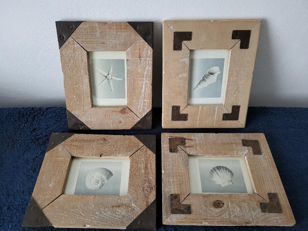 4 leuke schilderijtjes + afbeelding van schelpen, Verzenden, Minder dan 50 cm, Overige typen, Minder dan 50 cm