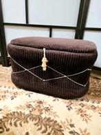 9807: Vintage 1970s Corduroy Storage Ottoman Poef, Overige materialen, Gebruikt, 50 tot 100 cm, Ophalen of Verzenden