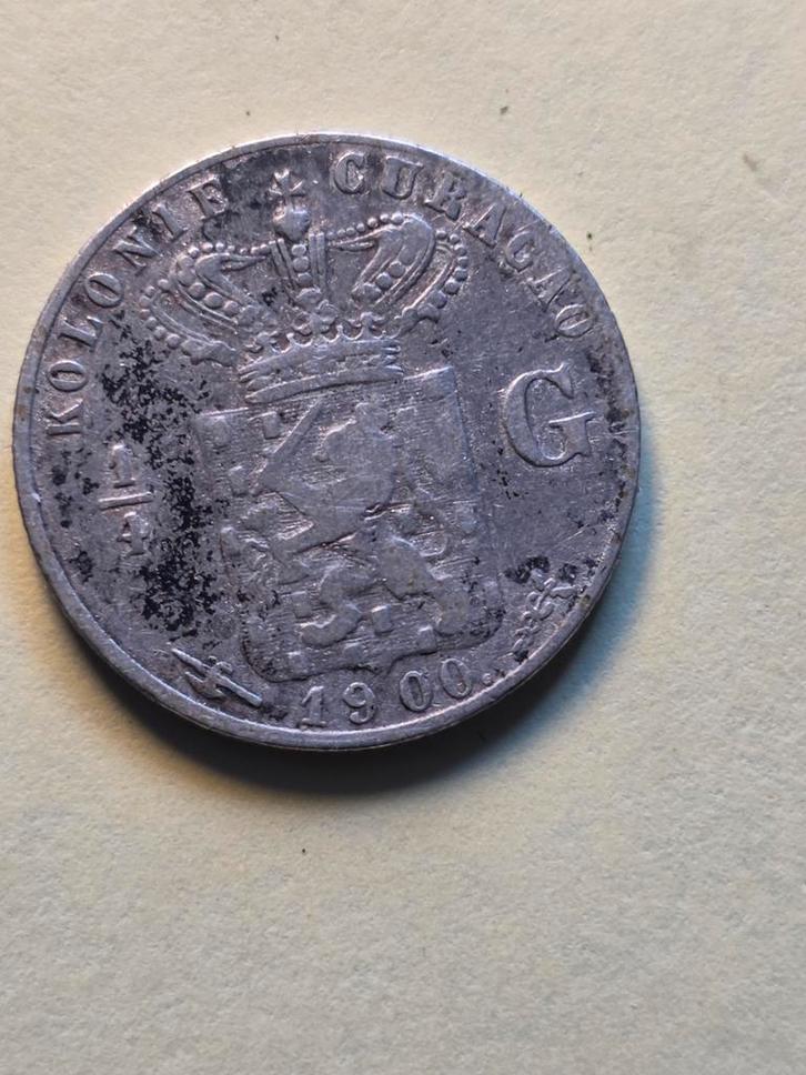 Zilveren 1/4 Gulden Curaçao 1900 Koningin Wilhelmina, Postzegels en Munten, Munten | Nederland, Losse munt, Overige waardes, Koningin Wilhelmina