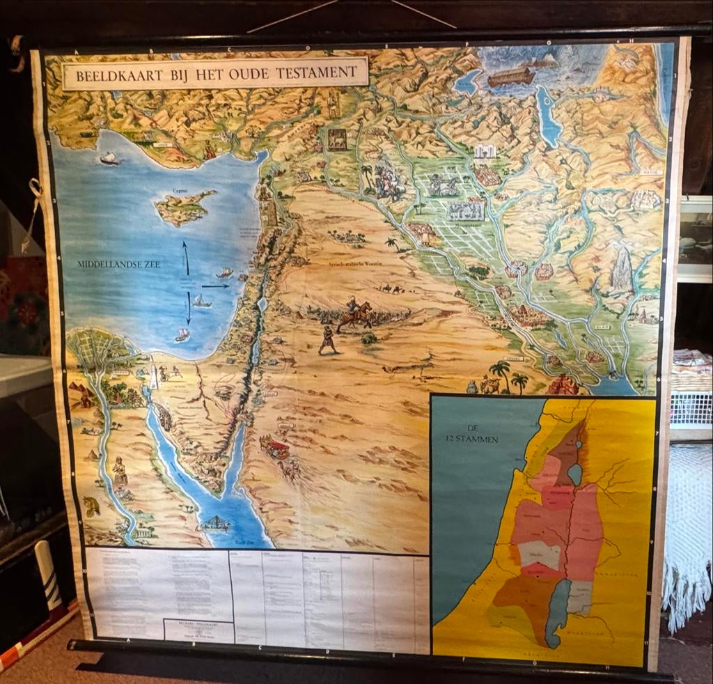 Zeer oude Bijbelse  wandkaart Oude Testament, Boeken, Atlassen en Landkaarten, Overige gebieden, Landkaart, 1800 tot 2000, Ophalen
