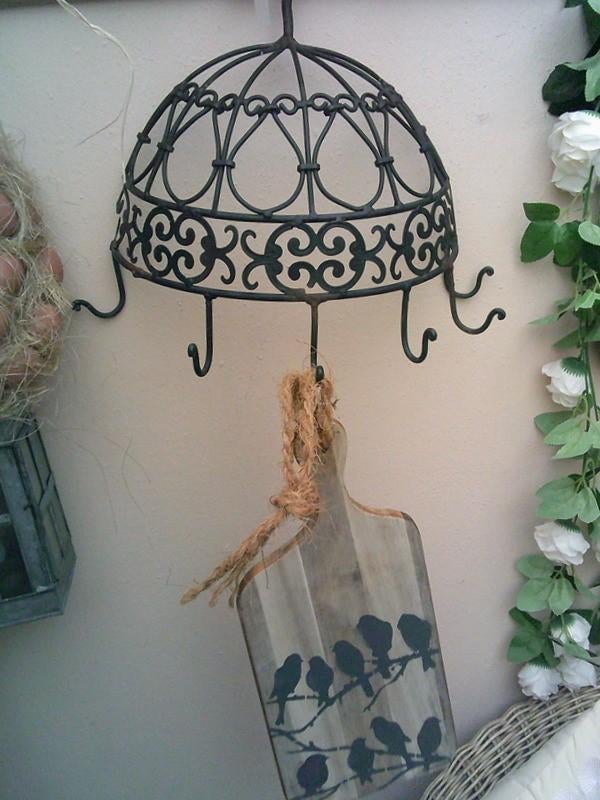 Brocante /landelijk ijzeren rek keukenrek met haken, Antiek en Kunst, Curiosa en Brocante, Ophalen of Verzenden