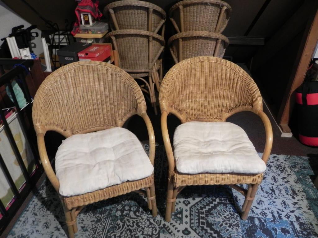 TE KOOP; ROTAN STOELEN, Ophalen, Gebruikt, Bruin, Riet of Rotan