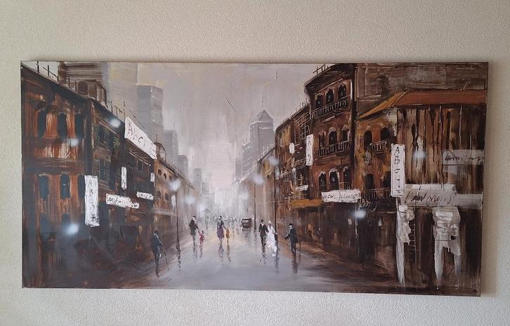 Straatbeeld 20er jaren van de 20e eeuw - schilderij, Antiek en Kunst, Kunst | Schilderijen | Klassiek, Ophalen