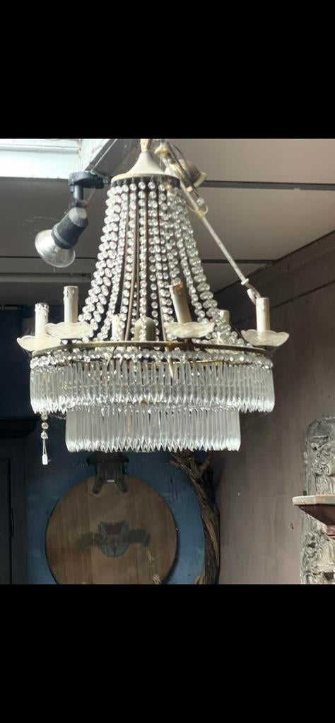 Kristallen kroonluchter, Huis en Inrichting, Lampen | Kroonluchters, Gebruikt, Glas, Metaal, Overige materialen, Ophalen of Verzenden