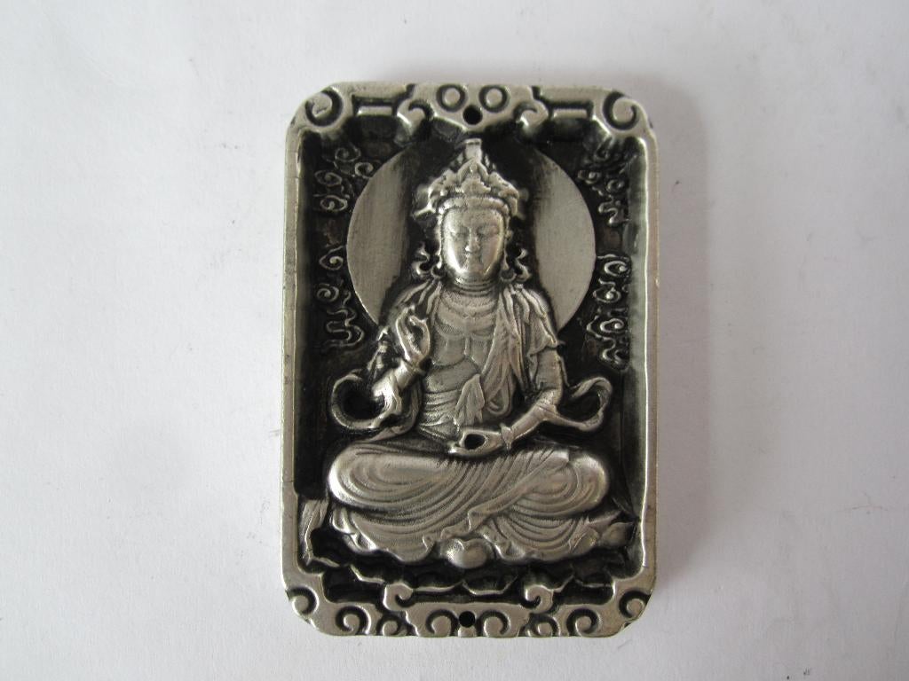 Oud Chinees amulet van zilverbrons GuanYin, Ophalen of Verzenden