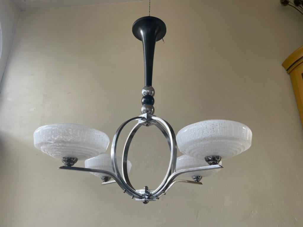 grote Hanglamp Plafondlamp Lamp art deco 1930 Frans, Antiek en Kunst, Ophalen