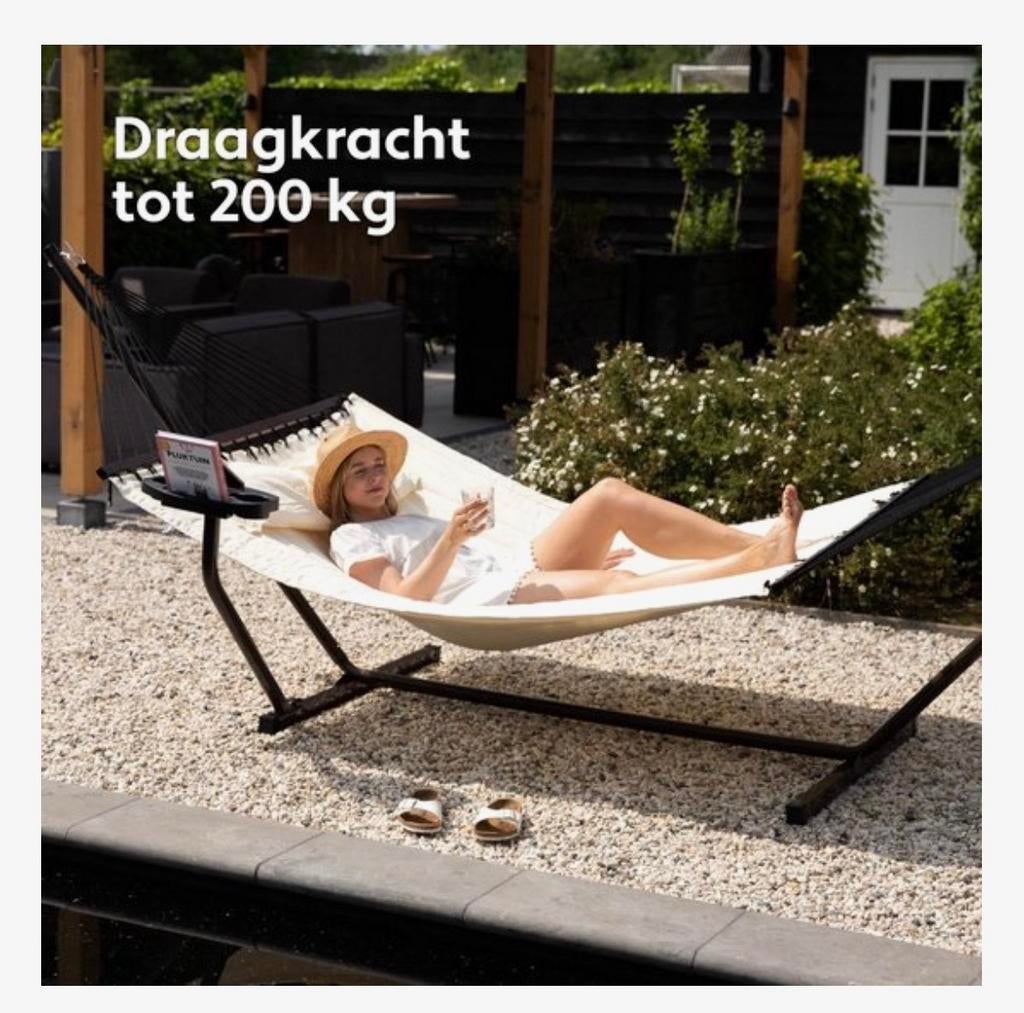 Hangmat met standaard, crème, Tuin en Terras, Schaduwdoeken, Zo goed als nieuw, Ophalen of Verzenden