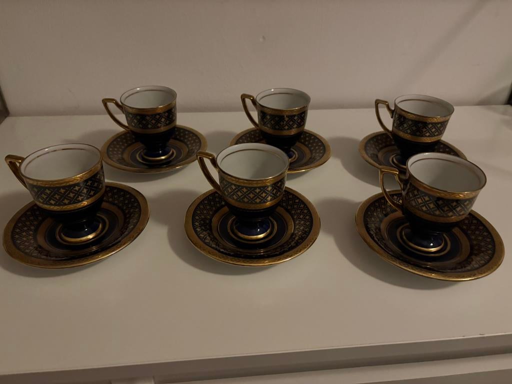 Antiek koffieservies Waldershof Bavaria Echt Kobalt&22K goud, Ophalen