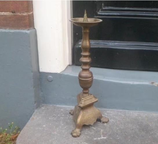 Koperen kERKKANDELAAR 35 cm hoog TAFELKANDELAAR, KANDELAAR, Ophalen of Verzenden, Koper of Brons