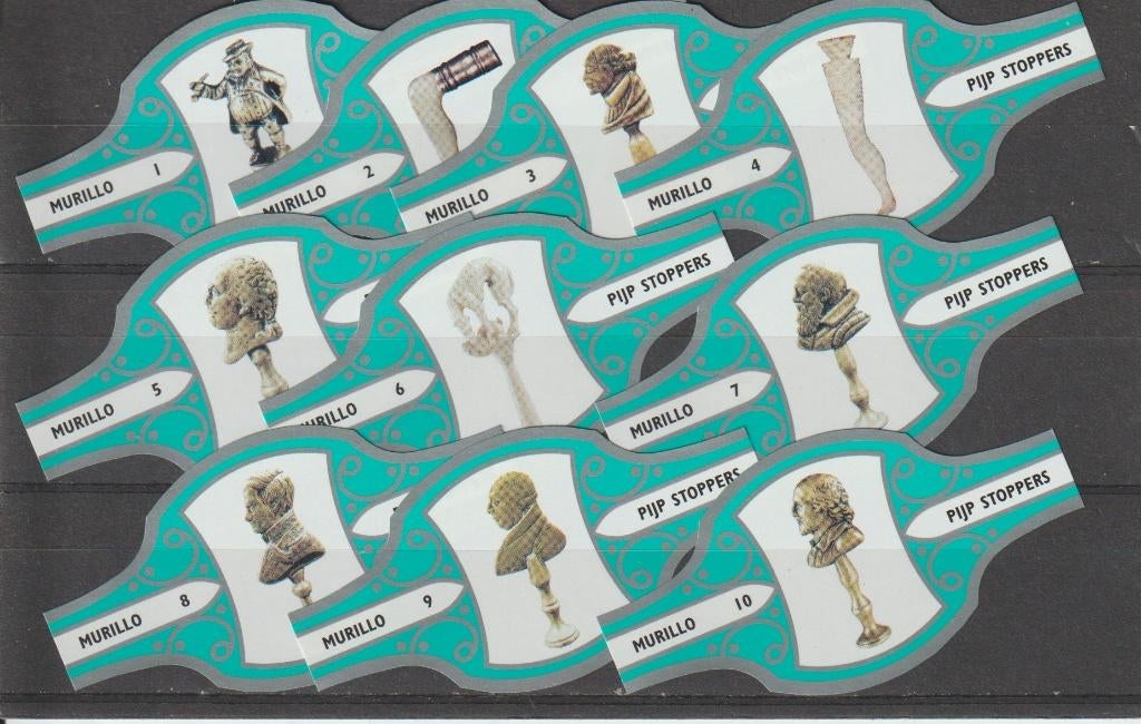 reeks 434  pijpenkoppen   1-10   sigarenbanden, Verzamelen, Ophalen of Verzenden, Zo goed als nieuw, Sigarenbandjes