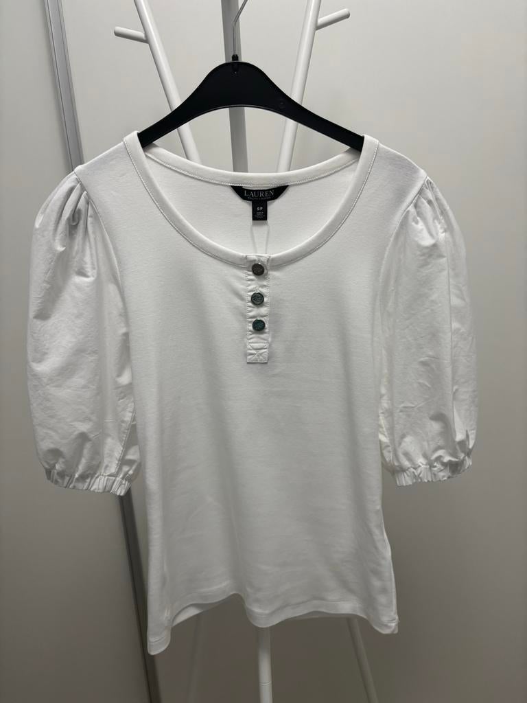 Ralph Lauren blouse met logo knopen en ballonmouw Nieuw, Ophalen of Verzenden, Nieuw, Maat 36 (S), Wit