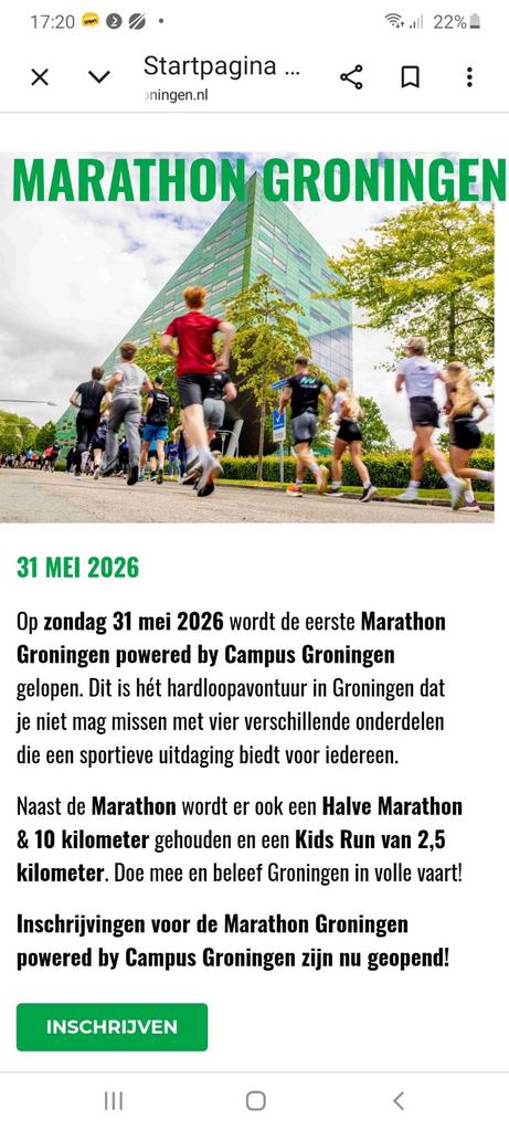 Startbewijs Marathon Groningen, Eén persoon, Ticket of Toegangskaart