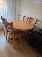 Blank eiken zware eettafel + 4 stoelen, Ophalen, Gebruikt, 4 tot 6 stoelen
