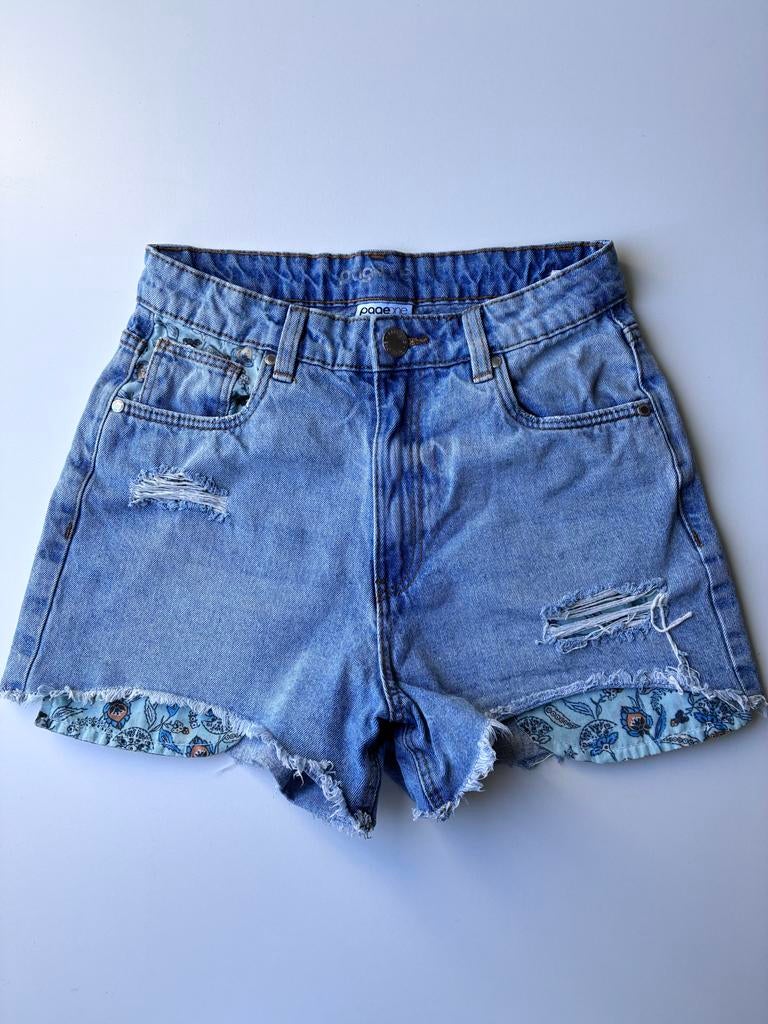 Page One Denim Shorts Maat 36 met Bloemenprint, Kort, Blauw, Ophalen of Verzenden, Maat 36 (S)