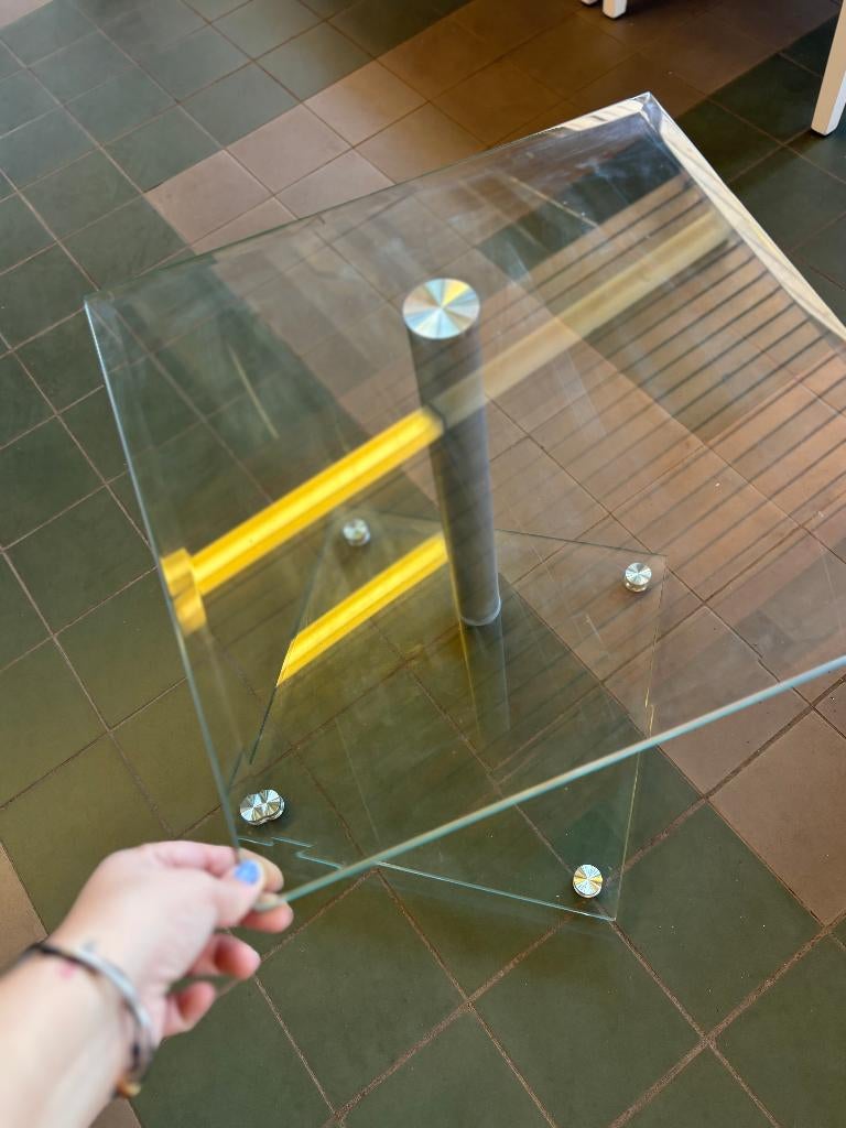 Modern Glazen Bijzettafel Metaal Transparant Draaibaar, Minder dan 55 cm, Gebruikt, Vierkant, Glas