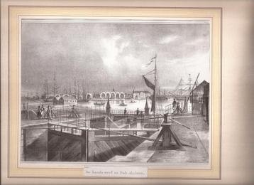 Amsterdam De Lands werf en Dok-sluisen ca. 1840Litho beschikbaar voor biedingen