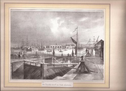 Amsterdam De Lands werf en Dok-sluisen ca. 1840Litho, Antiek en Kunst, Kunst | Etsen en Gravures, Ophalen of Verzenden
