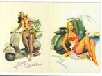 2 Fantasie scooter-kaarten - uit Portanje's Vespa collectie, Verzenden, Nieuw, Motoren