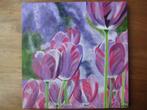 Handgeschilderde Paarse Tulpen (50 x 50 cm.), Ophalen, Nieuw, Schilderij, 50 tot 75 cm