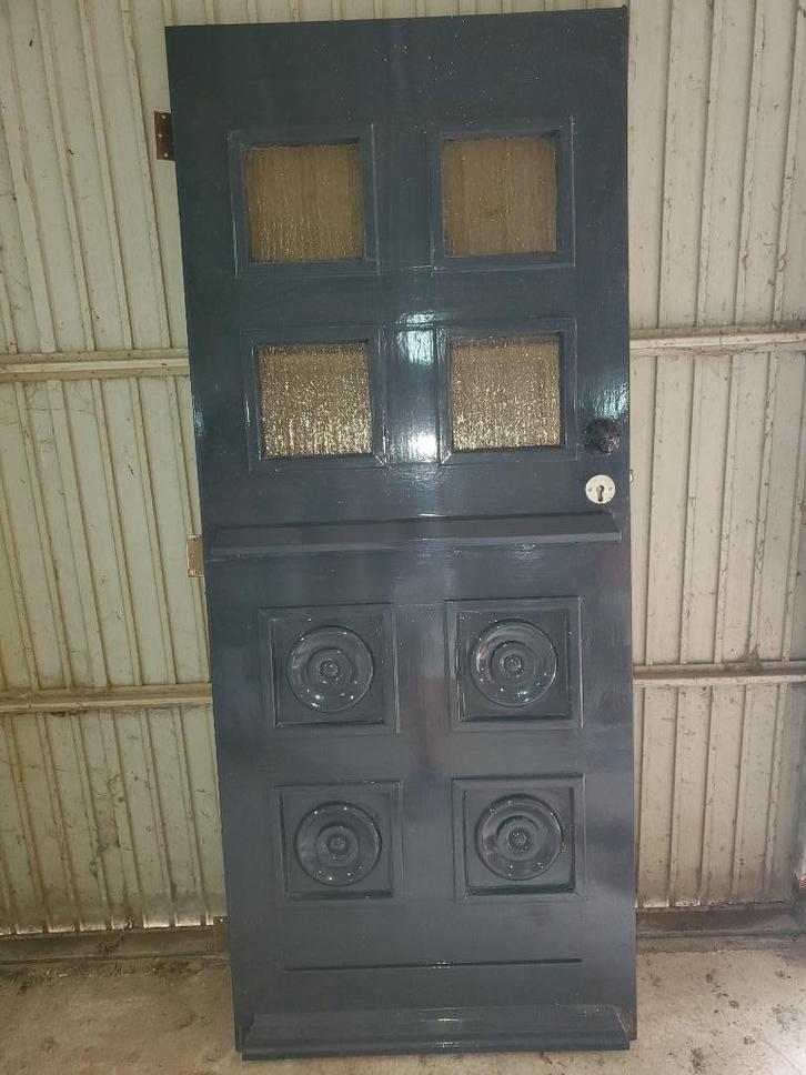 Voordeur merbau 88x211.5 links met natuursteen onderdorpel, Doe-het-zelf en Verbouw, Deuren en Horren, Gebruikt, Buitendeur, 200 tot 215 cm