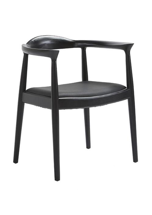 OHNO Kennedy Lahti - Houten Eetkamerstoel - Zwart, Huis en Inrichting, Stoelen, Nieuw, Eén, Hout, Leer, Zwart, Ophalen of Verzenden