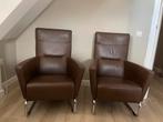 Fauteuils 2 stuks bruin leder, Huis en Inrichting, Fauteuils, Ophalen, Zo goed als nieuw, 75 tot 100 cm