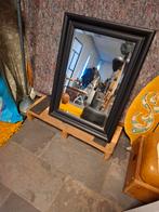 Spiegel met facetgeslepen glas en zwarte omlijsting, Gebruikt, Ophalen of Verzenden, Minder dan 100 cm, Rechthoekig