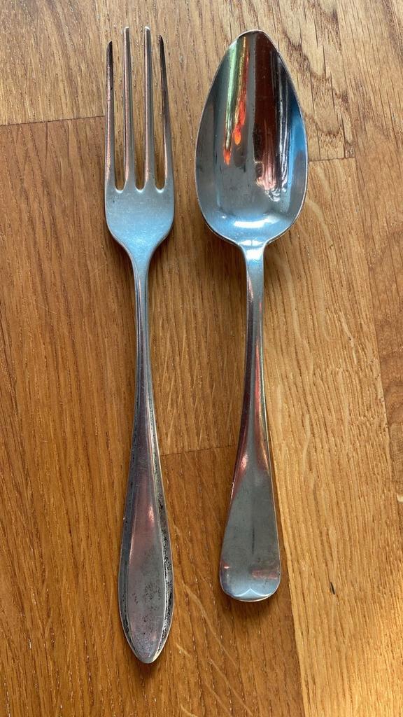 Zilveren bestek, vork en lepel. WD-18., Antiek en Kunst, Antiek | Goud en Zilver, Zilver, Ophalen of Verzenden