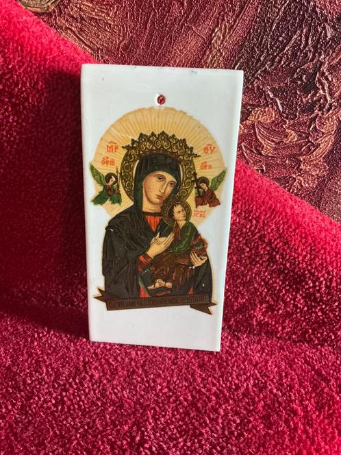 Religie oude wandtegel Maria v altijddurende bijstand, Antiek en Kunst, Antiek | Religie, Ophalen of Verzenden