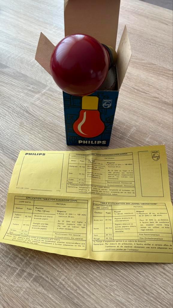 Philips PF712 Red Darkroom Lamp–1972, Original Box&Leaflet, Antiek en Kunst, Antiek | Lampen, Ophalen of Verzenden