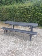 Bier/festivaltafel en 2 bankenVintage, Ophalen, Gebruikt, Rechthoekig