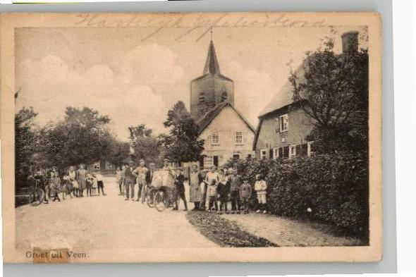 Groet uit Veen veel volk SCHAARS foto v.d. Anker, Verzamelen, Verzenden, 1920 tot 1940, Gelopen, Noord-Brabant