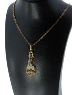 Biedermeier antieke 14k gouden ketting hanger emaille dames, Ophalen of Verzenden, Goud, Hanger, Met edelsteen
