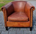 Chesterfield schapenleren fauteuil bruin leer + BEZORGING