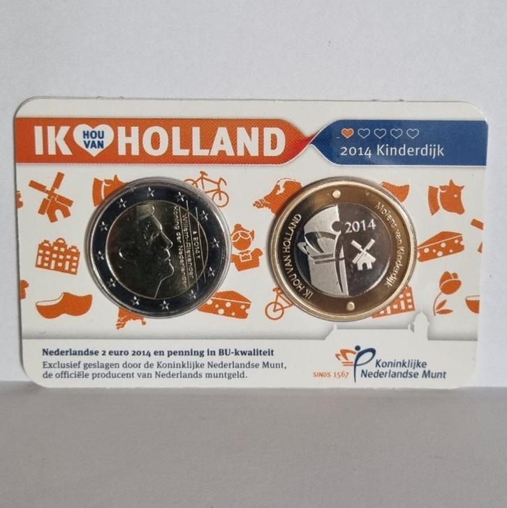 Ik hou van Holland - Coincard 2014 – Kinderdijk, Postzegels en Munten, Munten | Nederland, Euro's, Ophalen of Verzenden