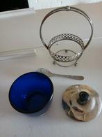 Antiek Zoutvaatje Kobalt Blauw Glas & Zilver, Ophalen of Verzenden