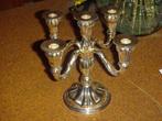 Verzilverde vijf-armige kandelaar.   Hoogte 29 cm., Ophalen of Verzenden, Gebruikt, Kandelaar, 25 tot 50 cm