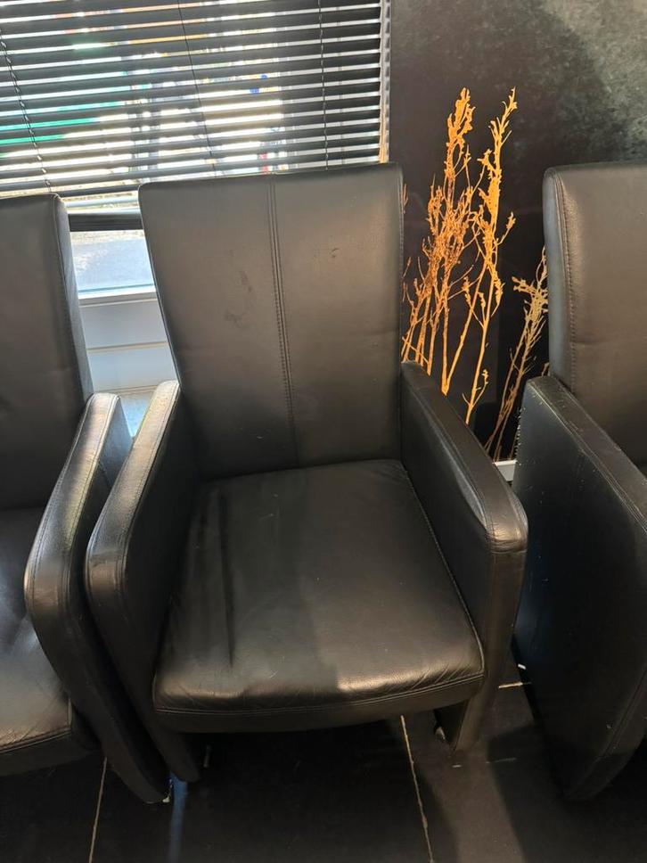 Leren eetkamerstoelen Goossens model Riva (6 stuks), Huis en Inrichting, Stoelen, Gebruikt, Leer, Zwart, Ophalen of Verzenden