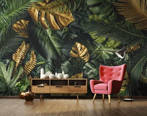 Fotobehang / Behang - Jungle - Groene en Gouden Bladeren, Huis en Inrichting, Stoffering | Behang, Groen, minder dan 10 m², Verzenden