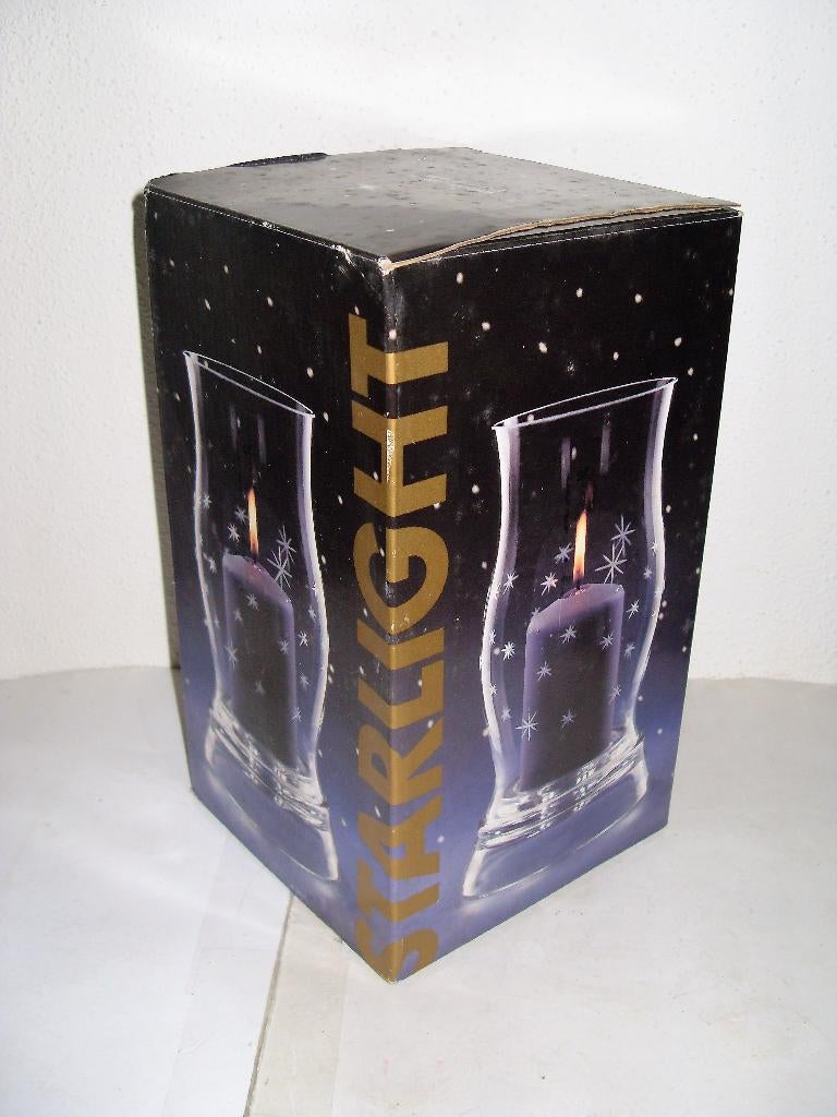 Glazen windlicht met sterretjes / sterren, Huis en Inrichting, Woonaccessoires | Kandelaars en Kaarsen, Overige materialen, Wit