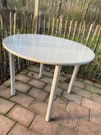 Taupe ronde tafel 100 cm breed, Huis en Inrichting, Tafels | Eettafels, Ophalen, Rond, Tot twee personen, Zo goed als nieuw